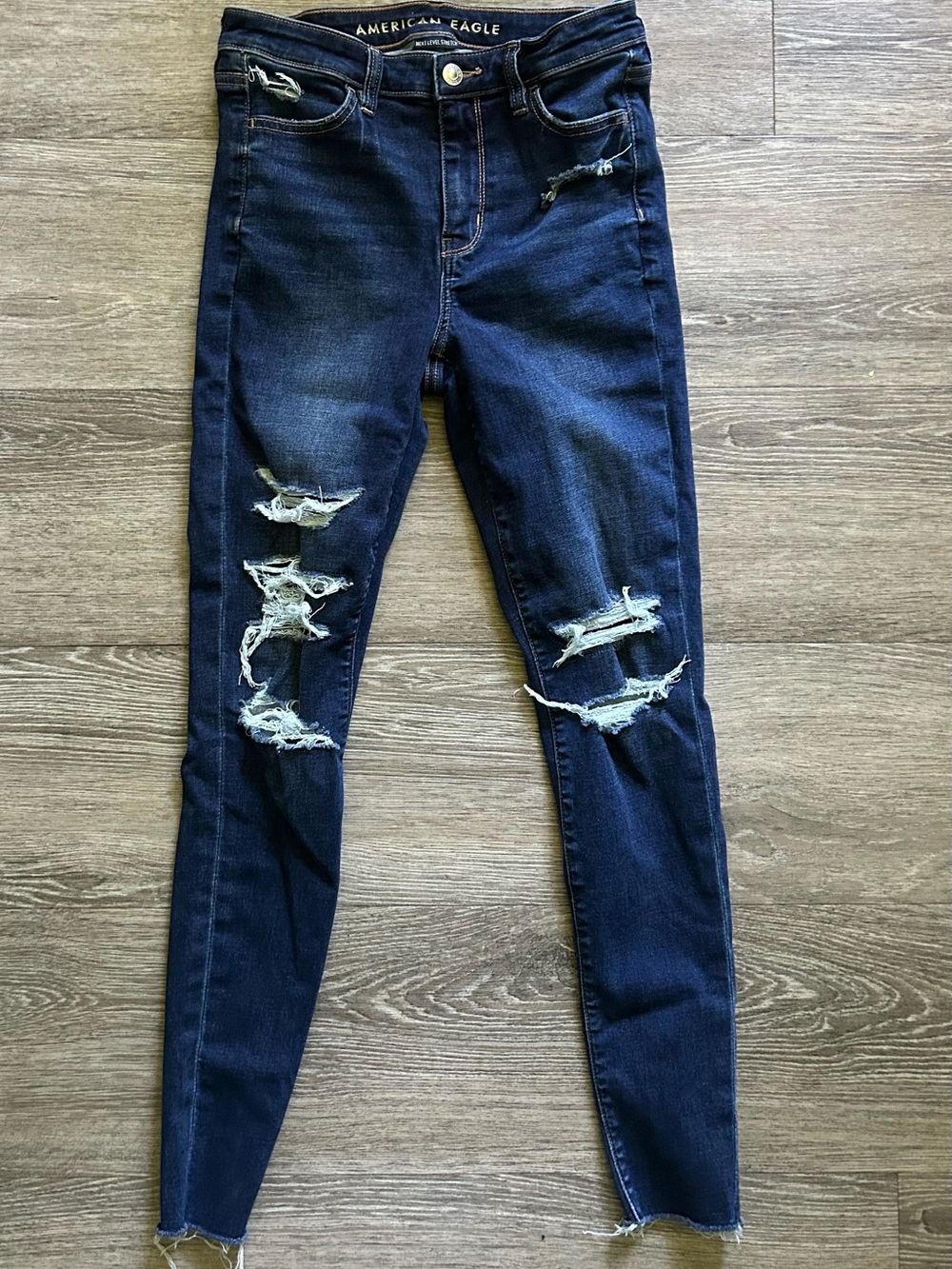 American Eagle Outfitters Navy Blue Ripped Skinny Jeans